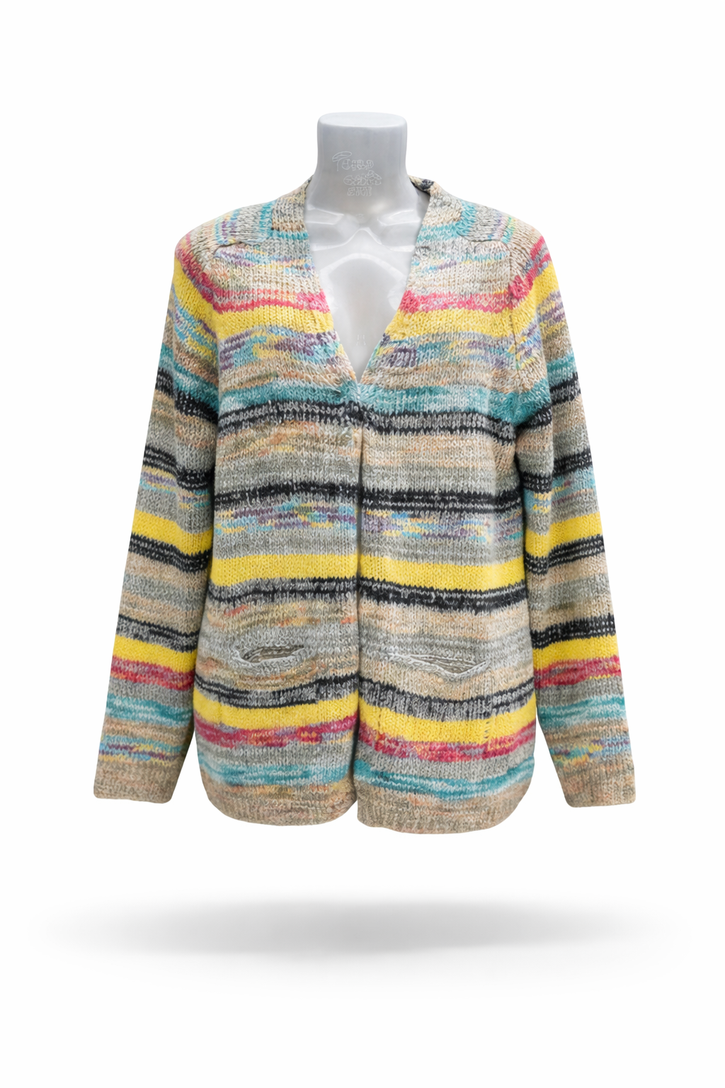 Vibrant Space-Dyed Multi-Striped V-Neck Cardigan