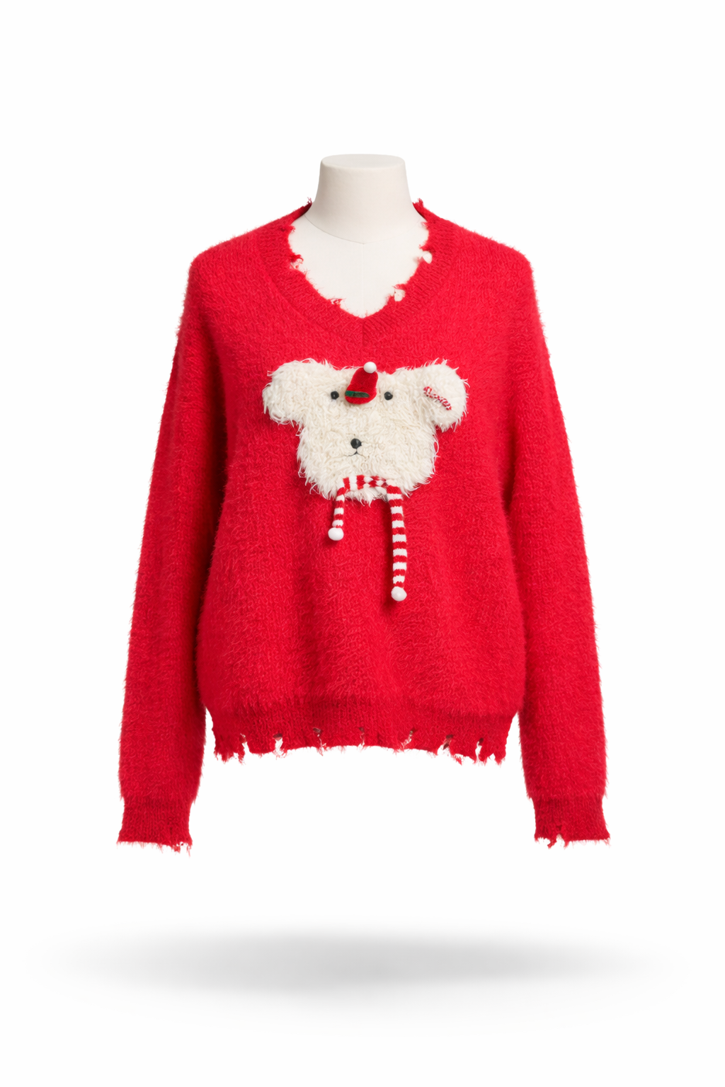 Playful Panda Distressed Fuzzy Winter Sweater