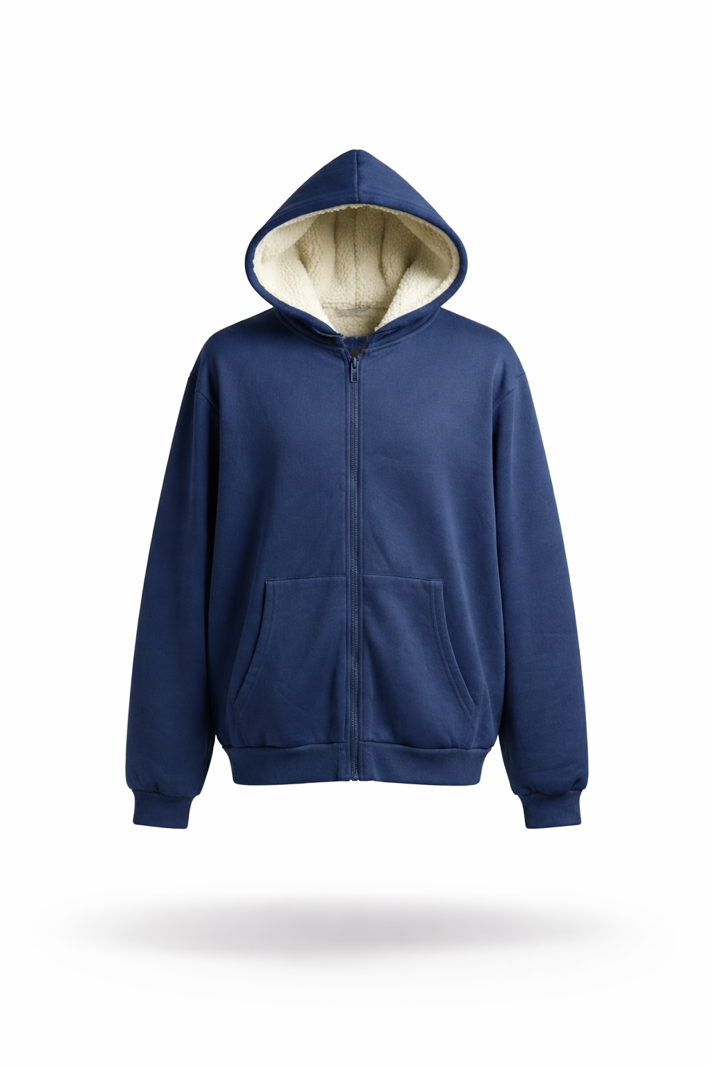 Men's Navy Blue Sherpa-Lined Full-Zip Fleece Hoodie