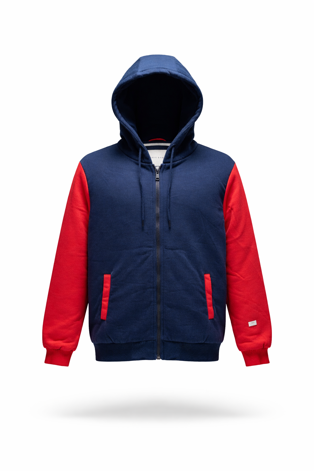 Urban Dual-Tone Navy & Red Fleece Zip-Up Hoodie