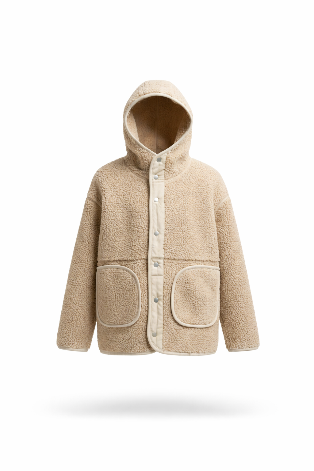 Cozy Borg Fleece Hooded Snap-Button Jacket