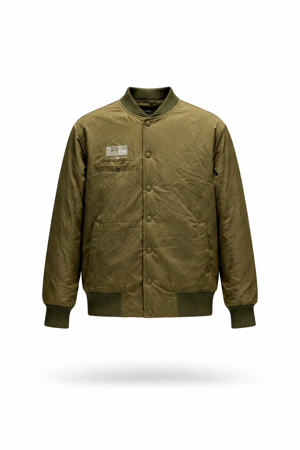 Men Olive Green Padded Bomber Jacket with Ribbed Trim