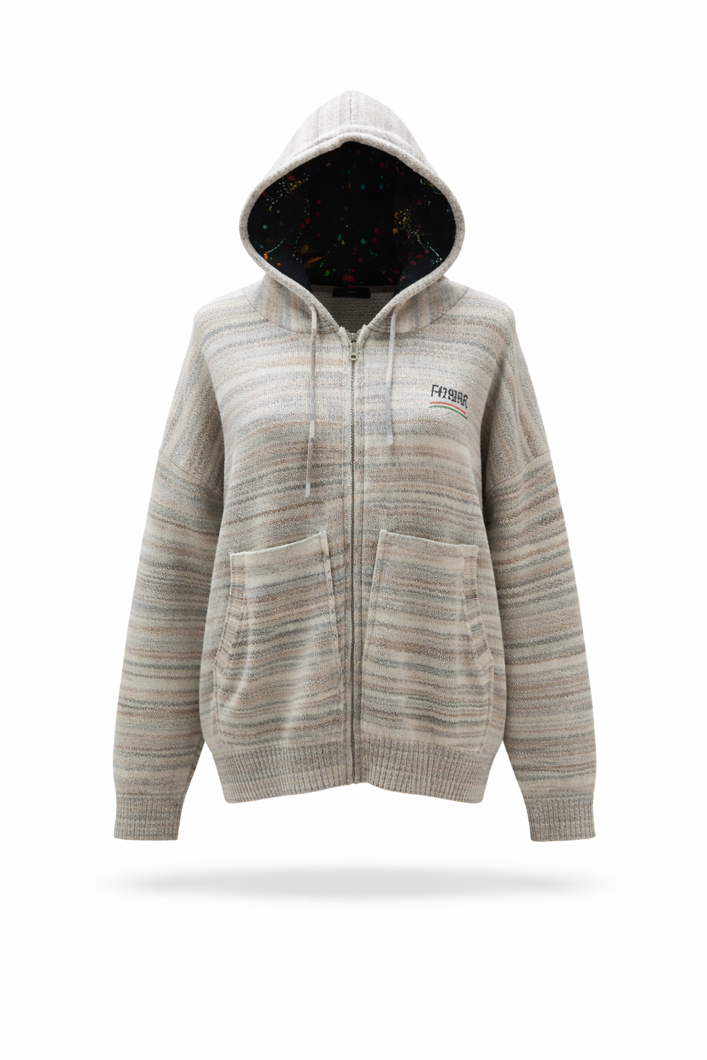 Men Marled Textured Knit Zip-Up Hoodie with Graphic Hood Lining