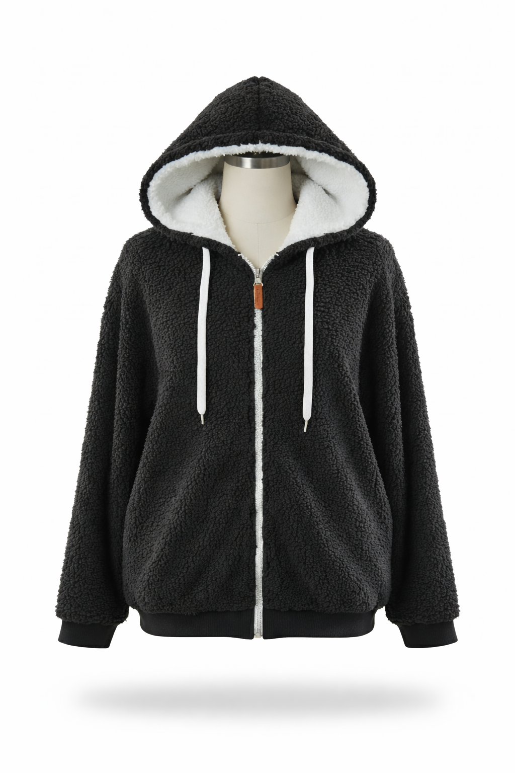 Women's Plush Sherpa Fleece Zip-Up Hoodie with Contrast Lining