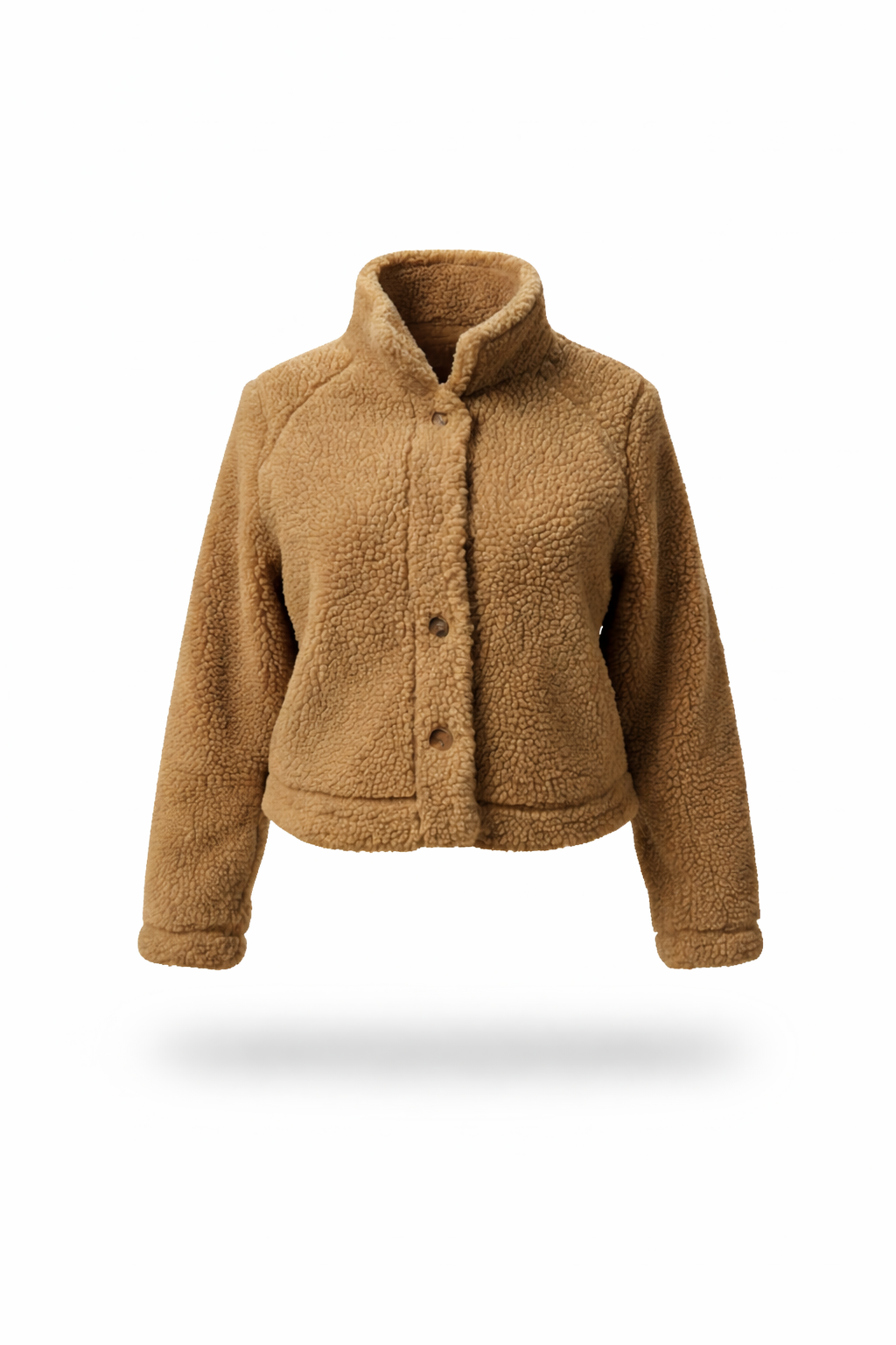 Women's Camel Teddy Borg Fleece Cropped Jacket