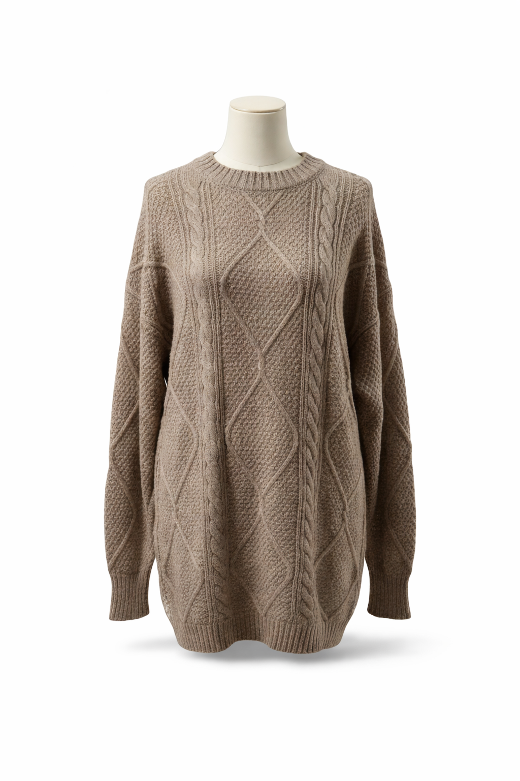Cozy Diamond Cable Knit Oversized Crew Neck Sweater