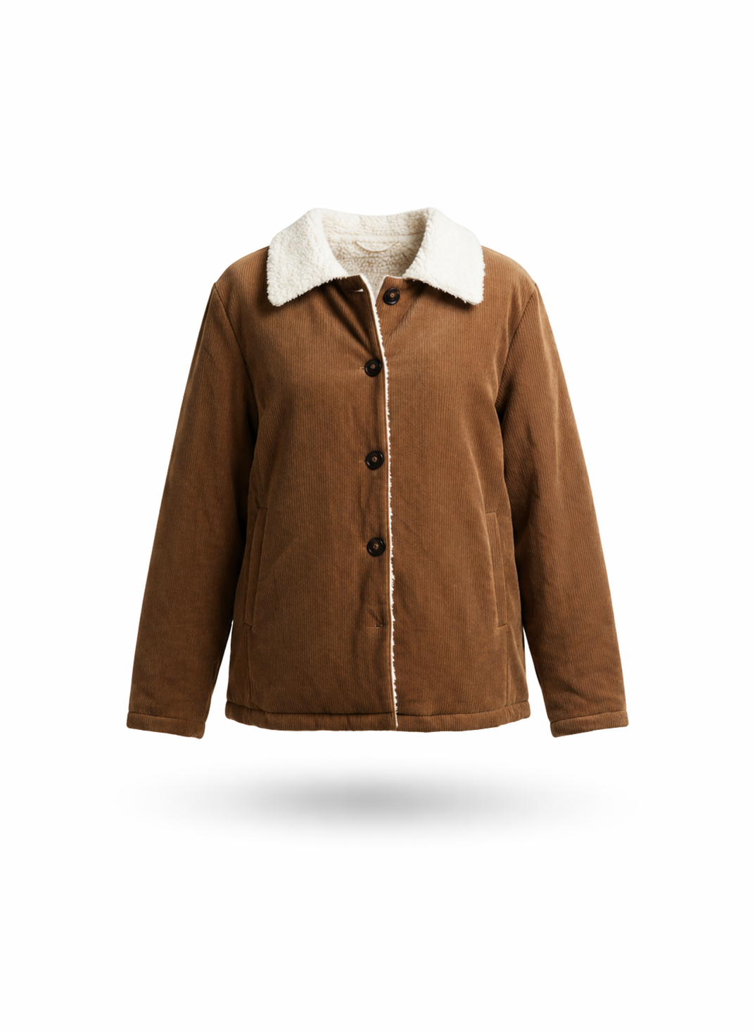 Women's Brown Corduroy Shearling Lined Winter Jacket