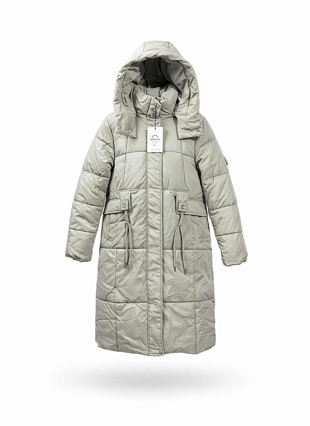 Women Sage Green Longline Hooded Quilted Puffer Jacket