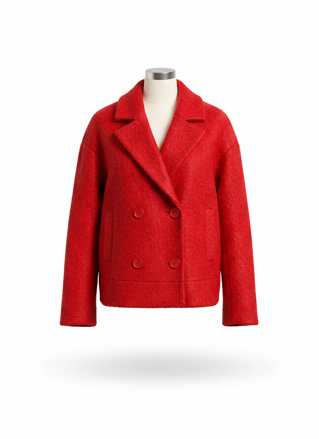 Women Crimson Red Textured Double-Breasted Pea Coat