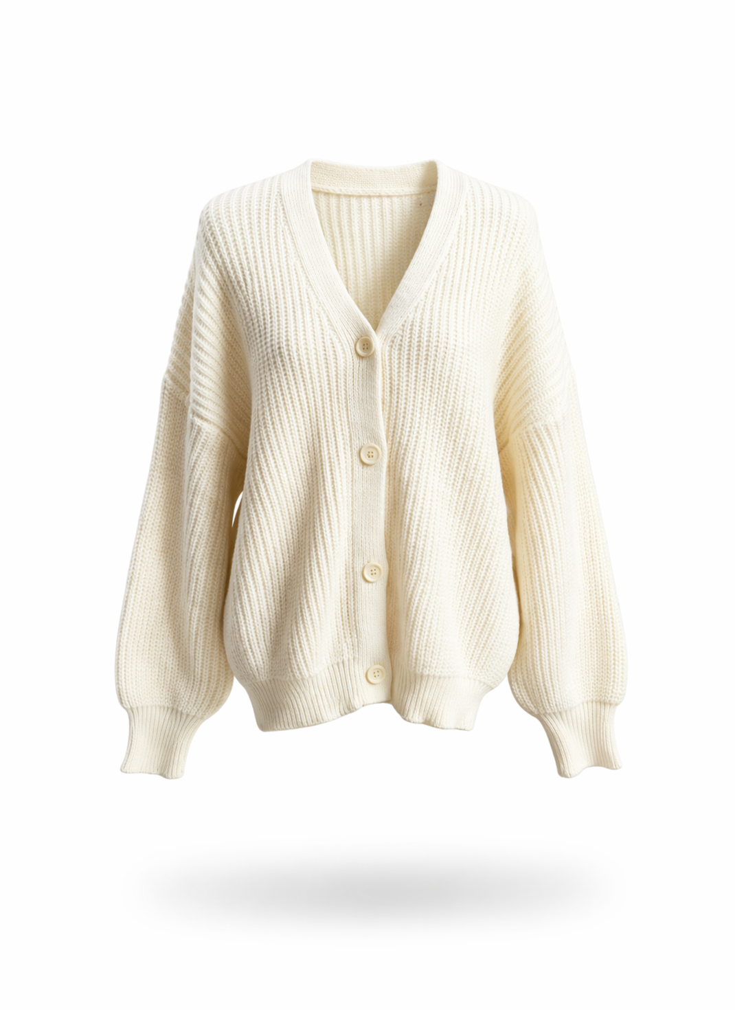 Women Cream Oversized V-Neck Ribbed Knit Cardigan