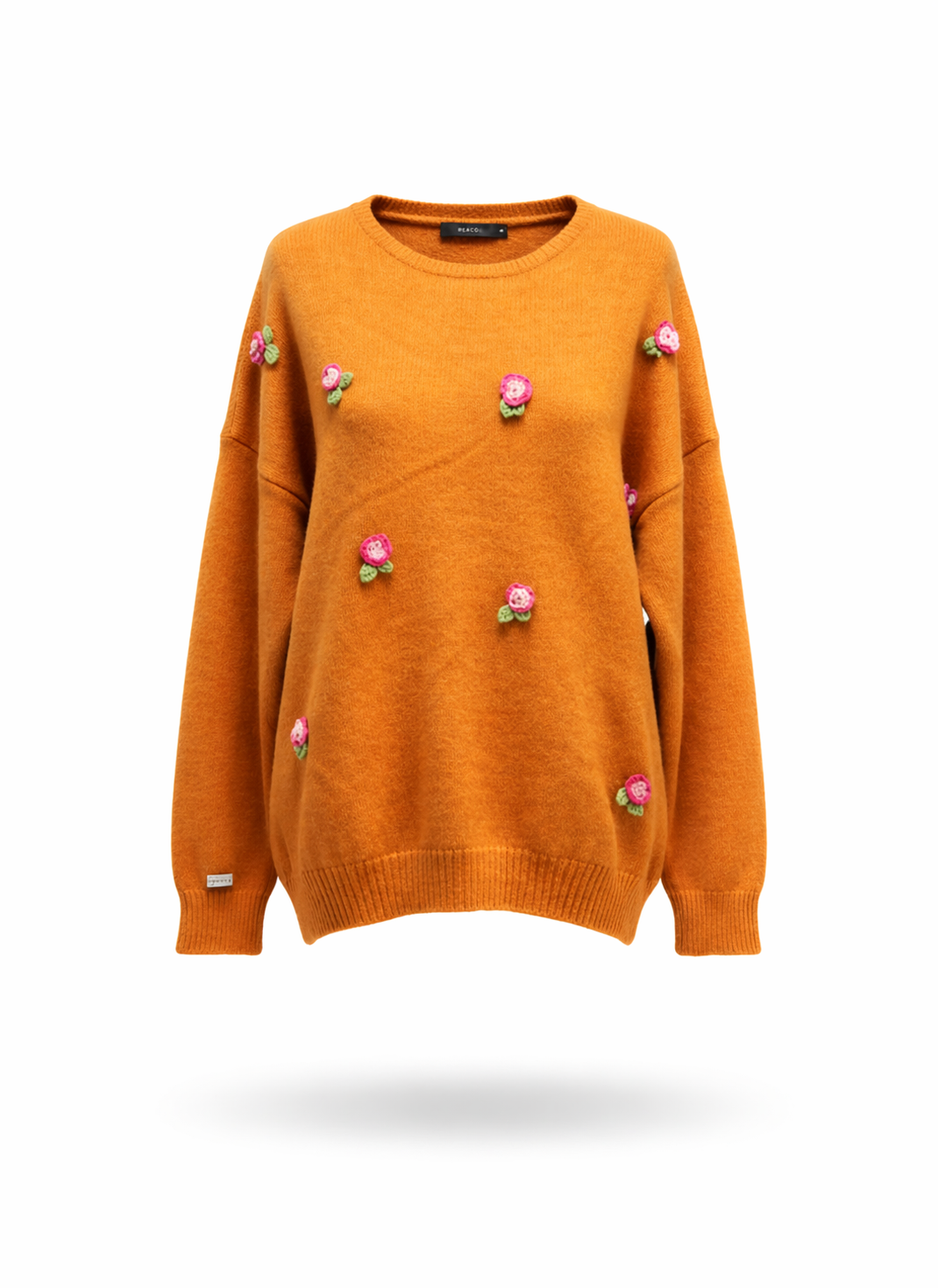 Women Mustard Yellow Oversized Sweater with 3D Crochet Flowers
