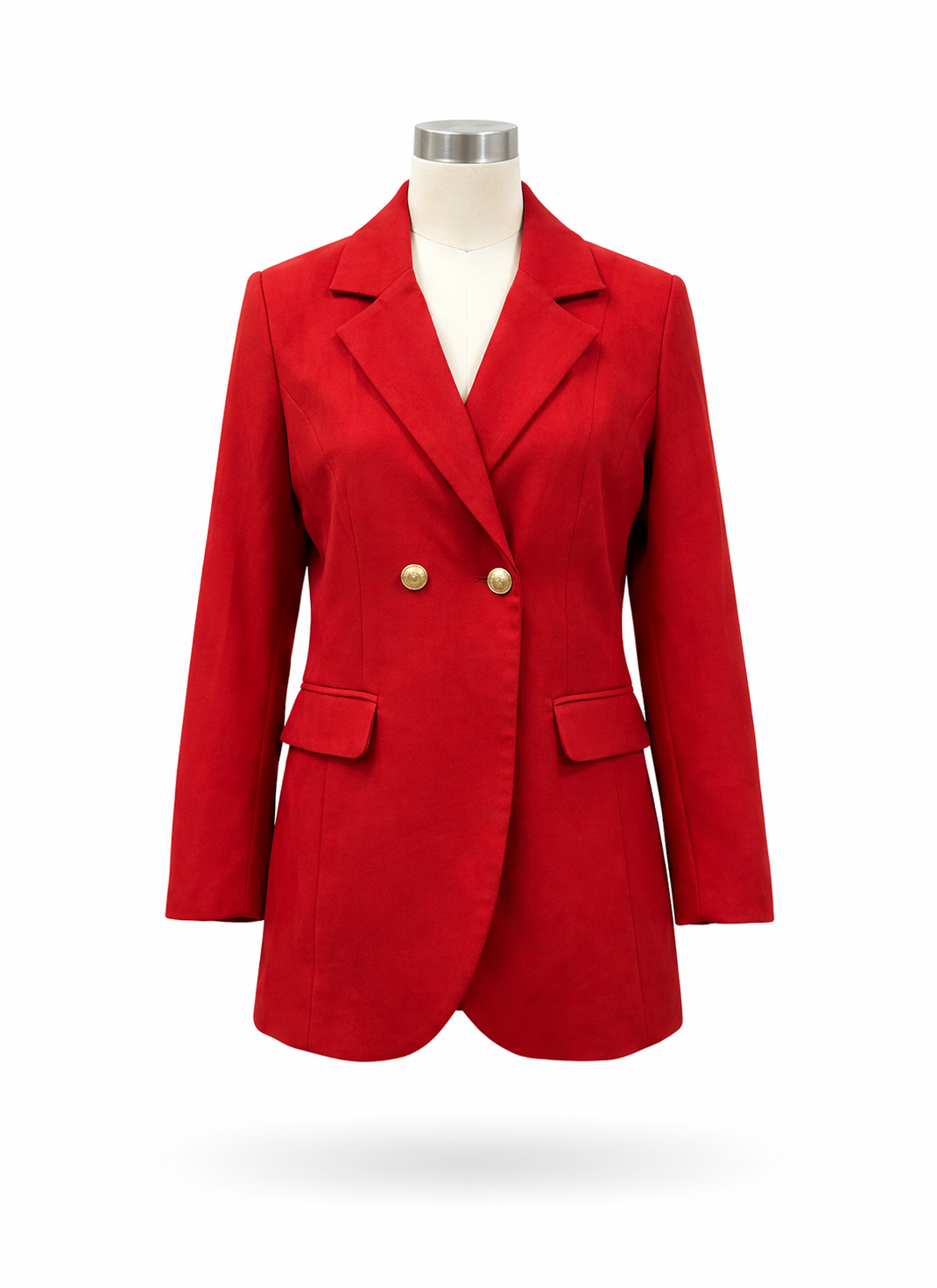 Crimson Red Tailored Blazer with Gold Button Accent