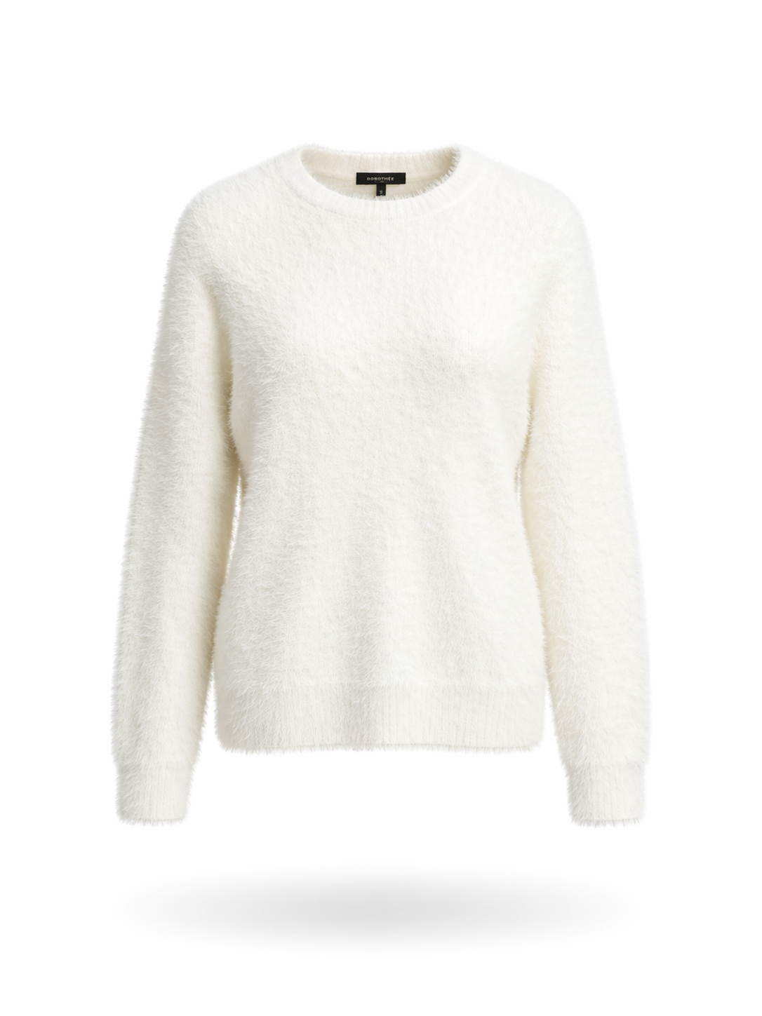 Women Creamy White Eyelash Knit Fuzzy Sweater