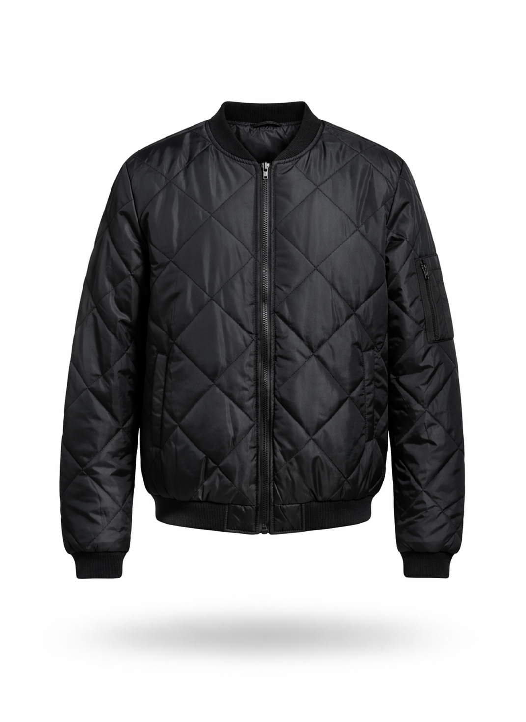 Midnight Stealth Diamond Quilted Bomber Jacket