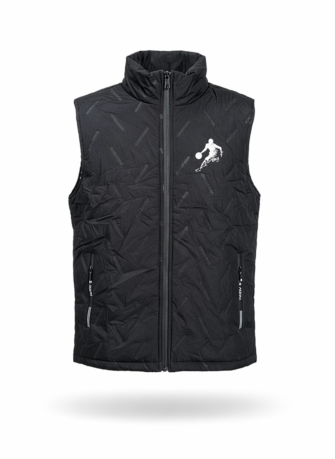 Men Black Textured Quilted Sleeveless Sports Puffer Vest