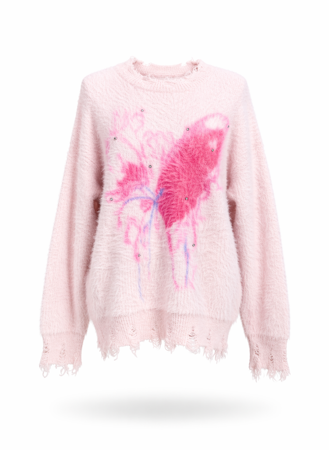 Dusty Pink Distressed Fuzzy Graphic Oversized Pullover