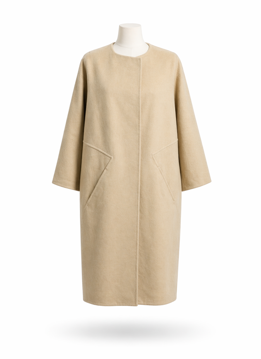 Sand Beige Architectural Oversized Wool Blend Coat