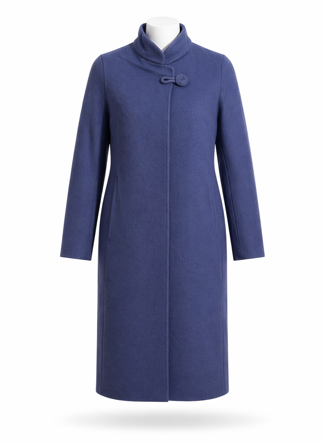 Women Indigo Blue Funnel Neck Wool-Blend Overcoat