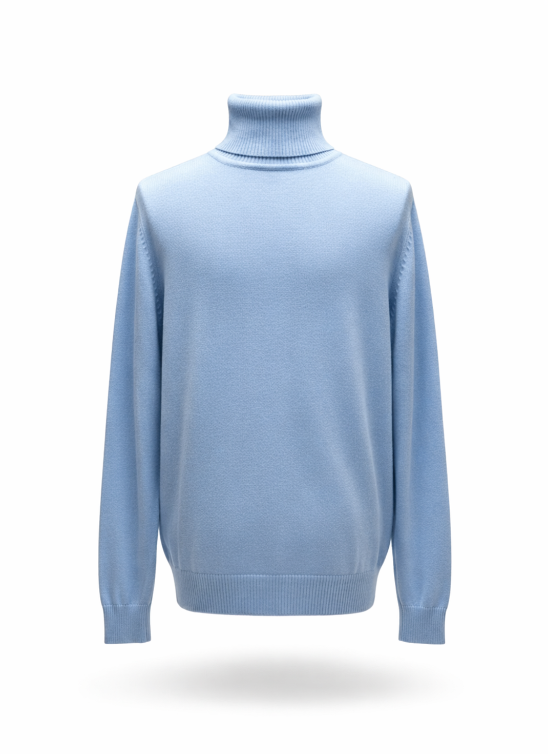 Men Sky Blue Ribbed High-Neck Turtleneck Knit Sweater
