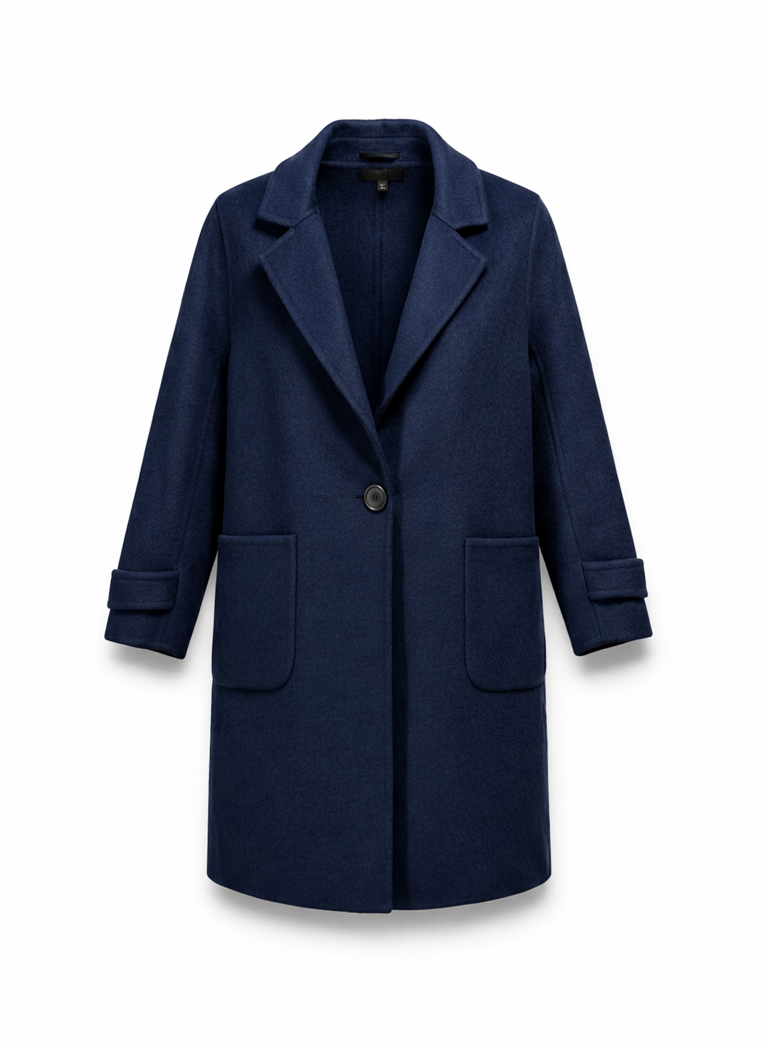 Navy Blue Premium Wool Blend Notch Lapel Overcoat for Women