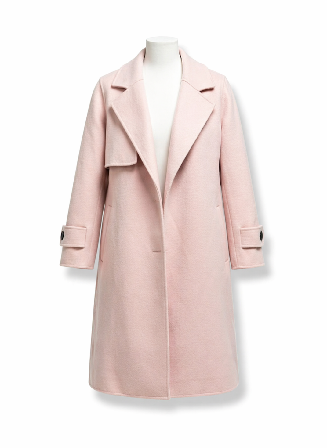 Elegant Blush Pink Notch Lapel Wool-Blend Overcoat