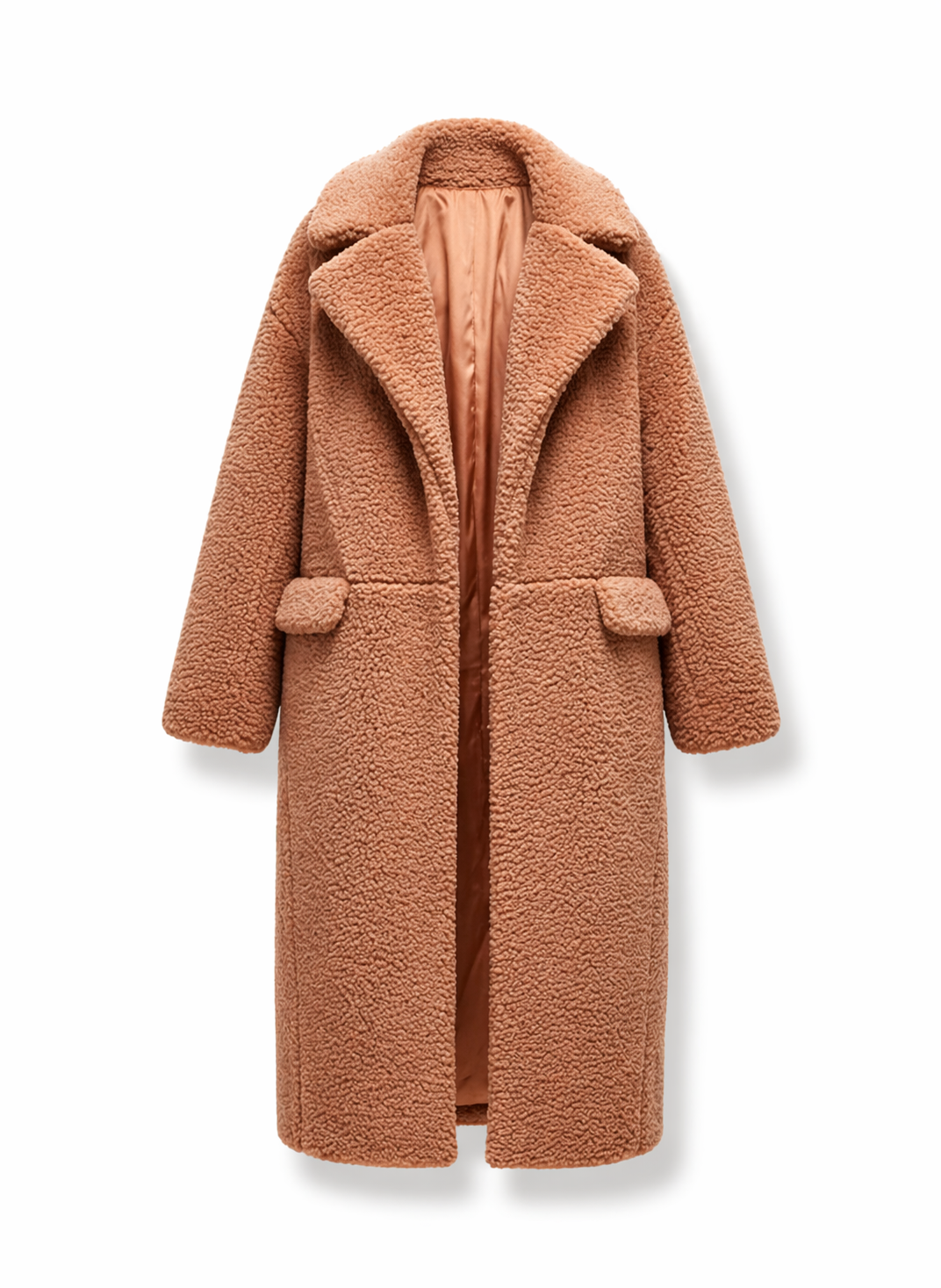 Elegant Caramel Sherpa Teddy Longline Coat