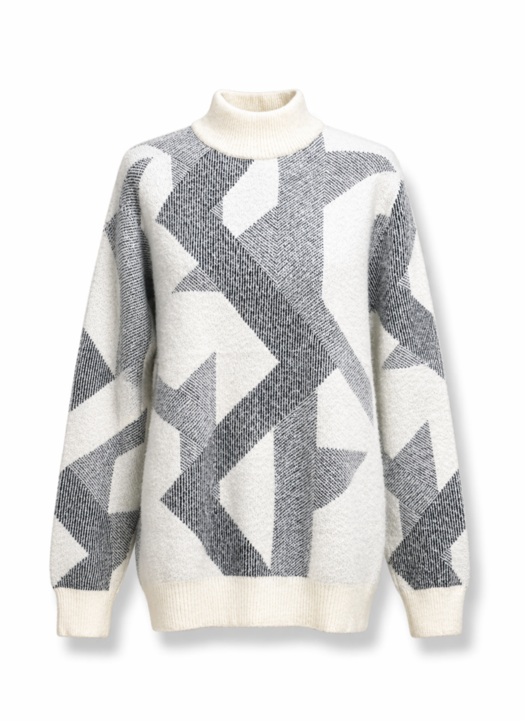 Monochrome Geometric Abstract High-Neck Sweater