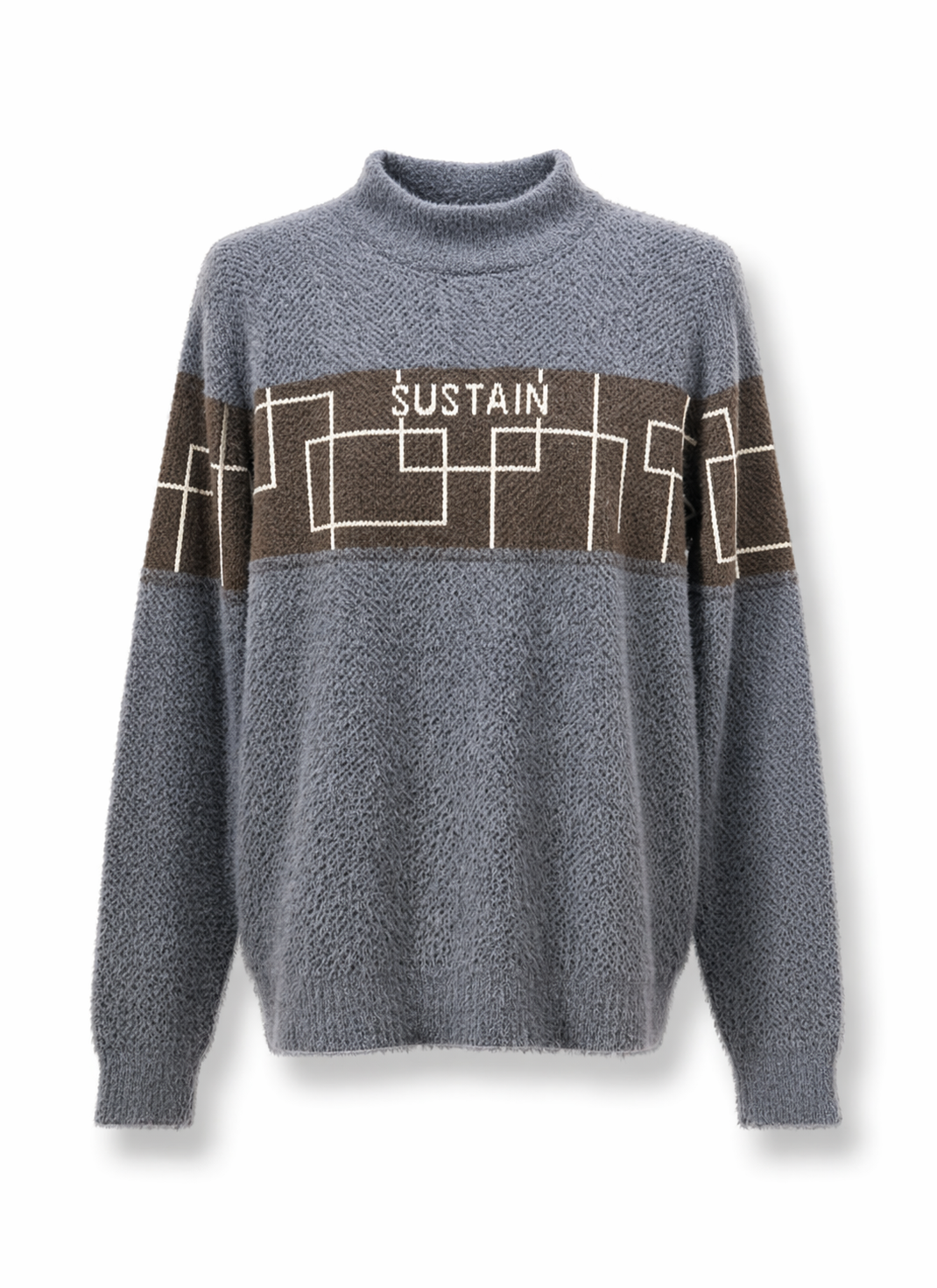 Men's Blue Geometric Sustain Knit Mock Neck Sweater