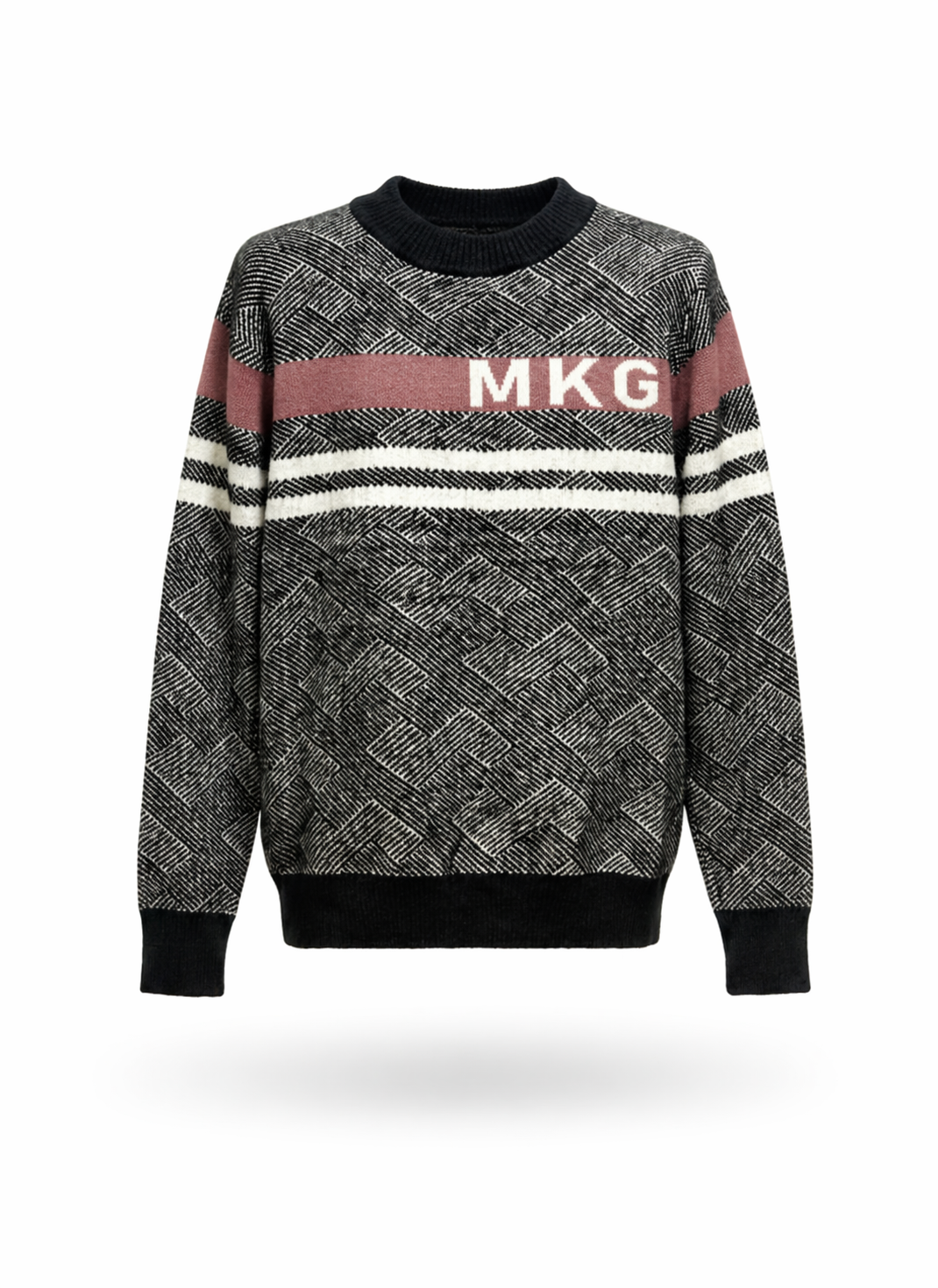 MKG Monochrome Geometric Knit Crew Neck Sweater