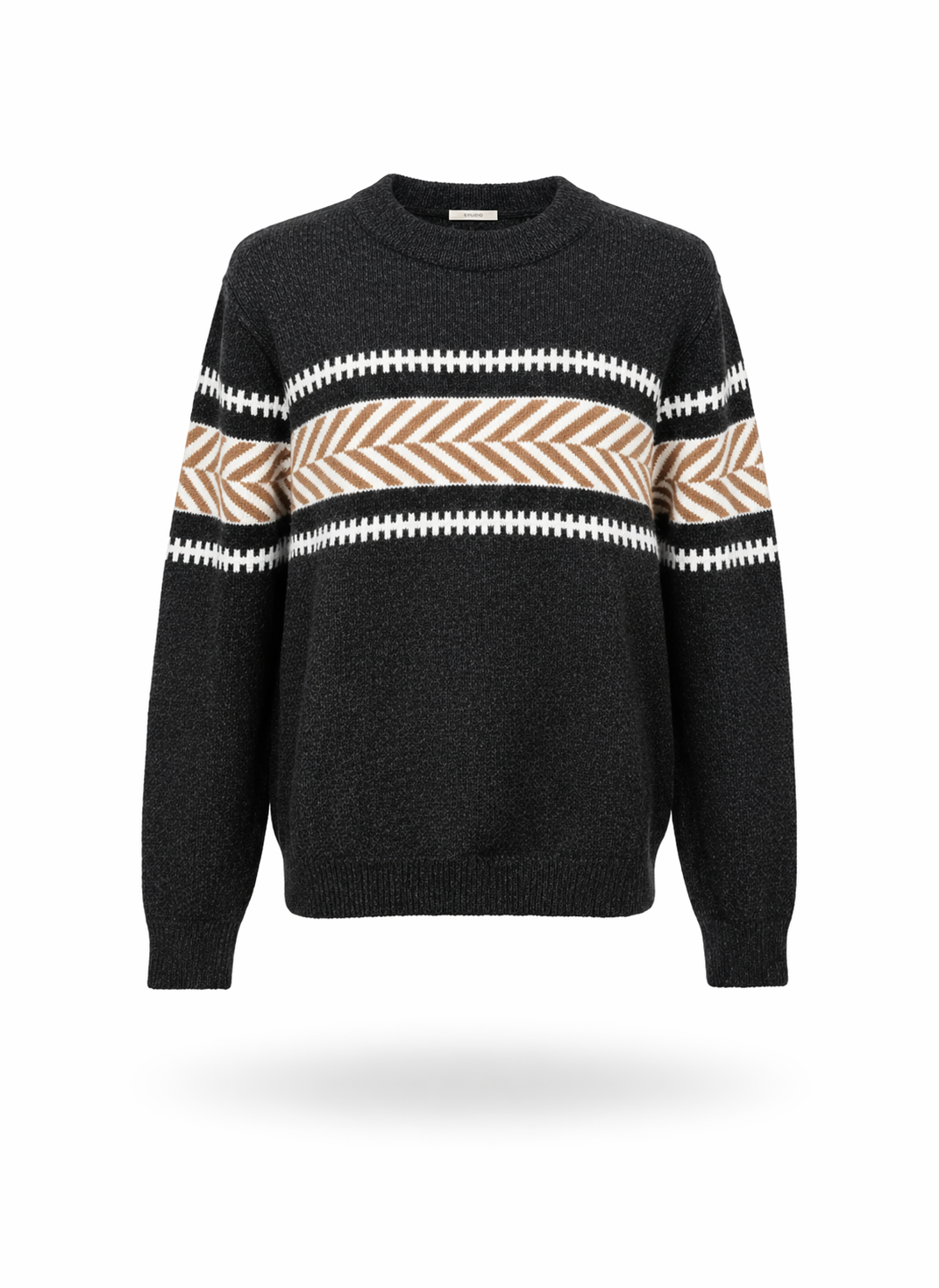 Men Charcoal Grey Geometric Patterned Crew Neck Sweater