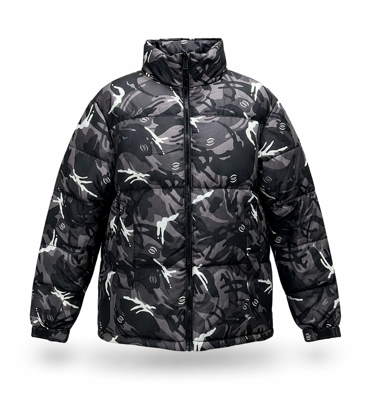 Men Grey Camouflage Quilted Padded Puffer Jacket
