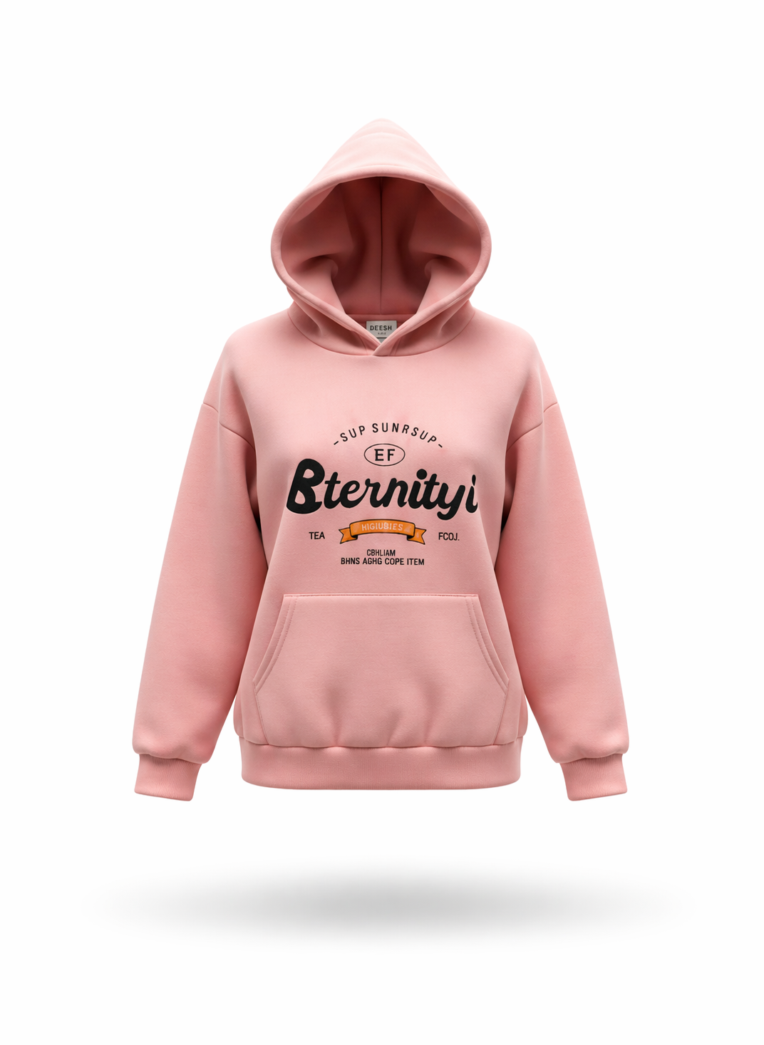 Deesh Peach Graphic Print Oversized Pullover Hoodie