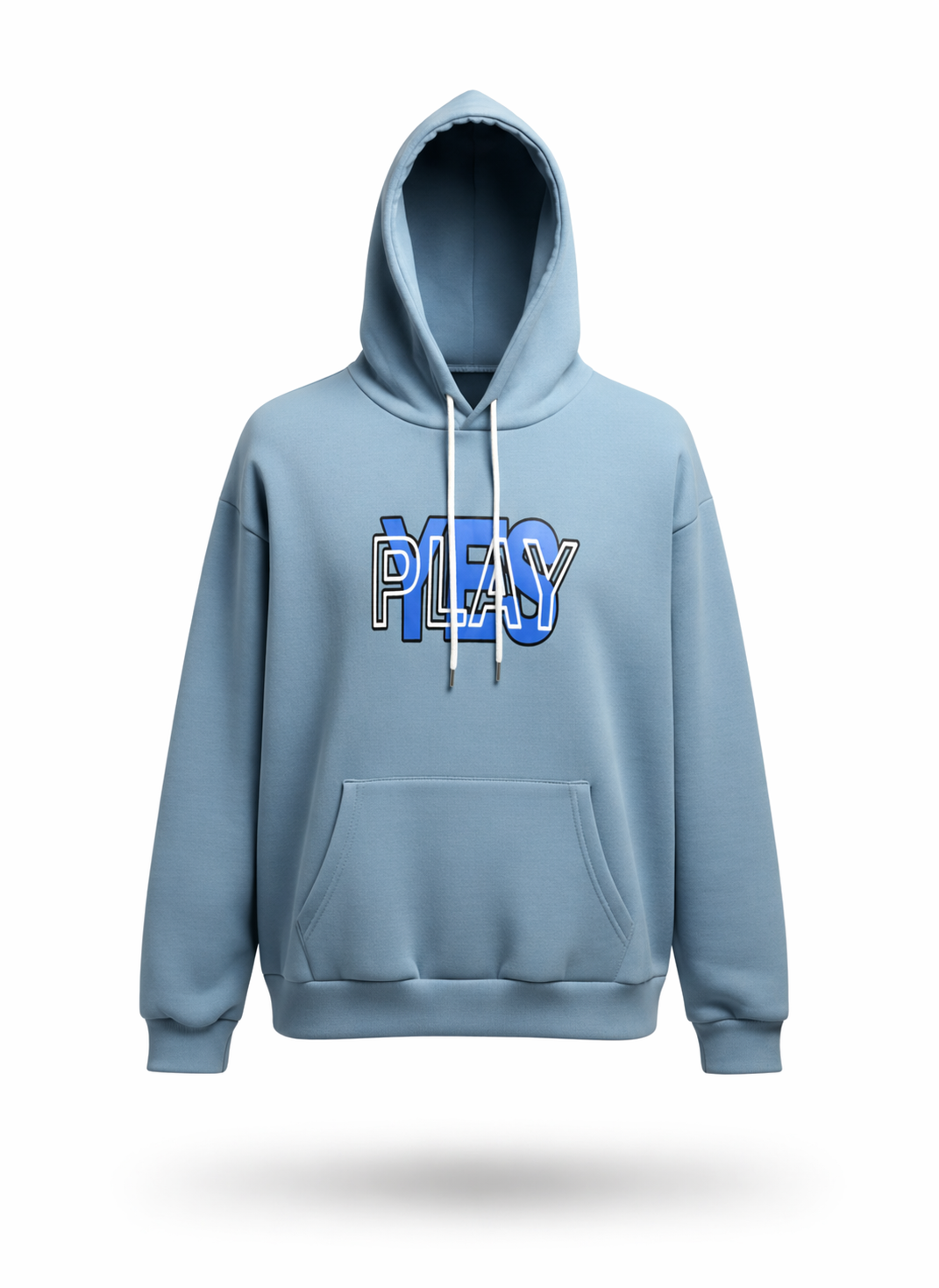 Men's Sky Blue Play Graphic Print Hoodie