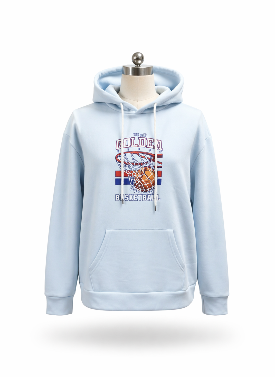 Sky Blue Golden Basketball Graphic Oversized Hoodie