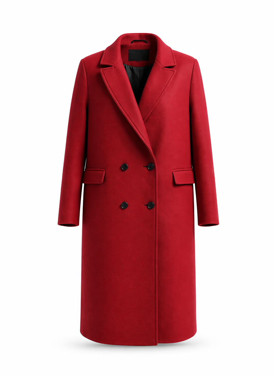 Scarlet Elegance Double-Breasted Wool Blend Overcoat