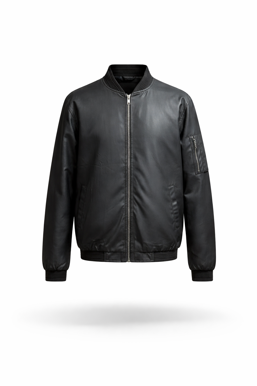 Men Black Solid Bomber Jacket with Utility Pocket