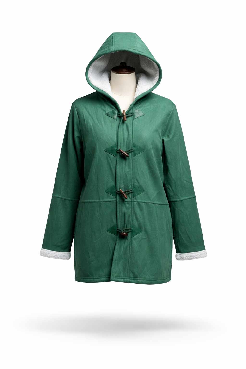 Emerald Green Borg-Lined Duffle Jacket with Hood
