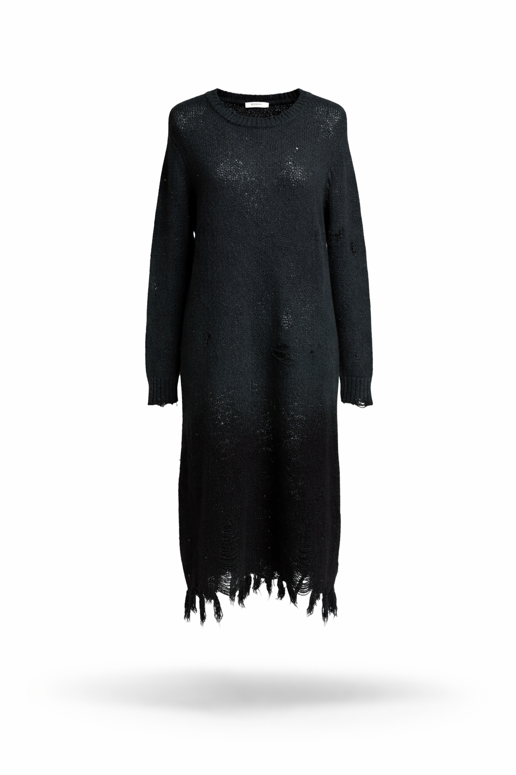 Women's Black Distressed Oversized Knit Sweater Dress
