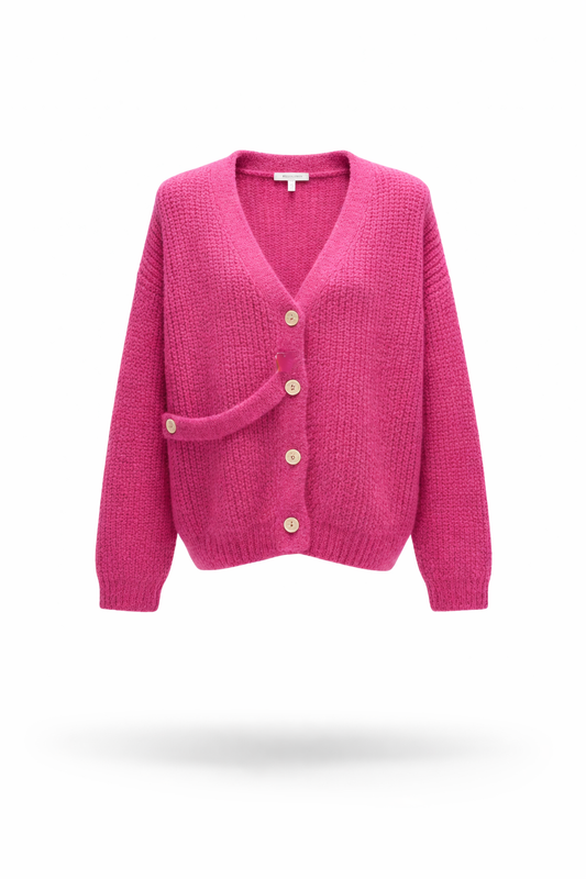 People Tree Magenta Textured Knit Cardigan with Strap Detail