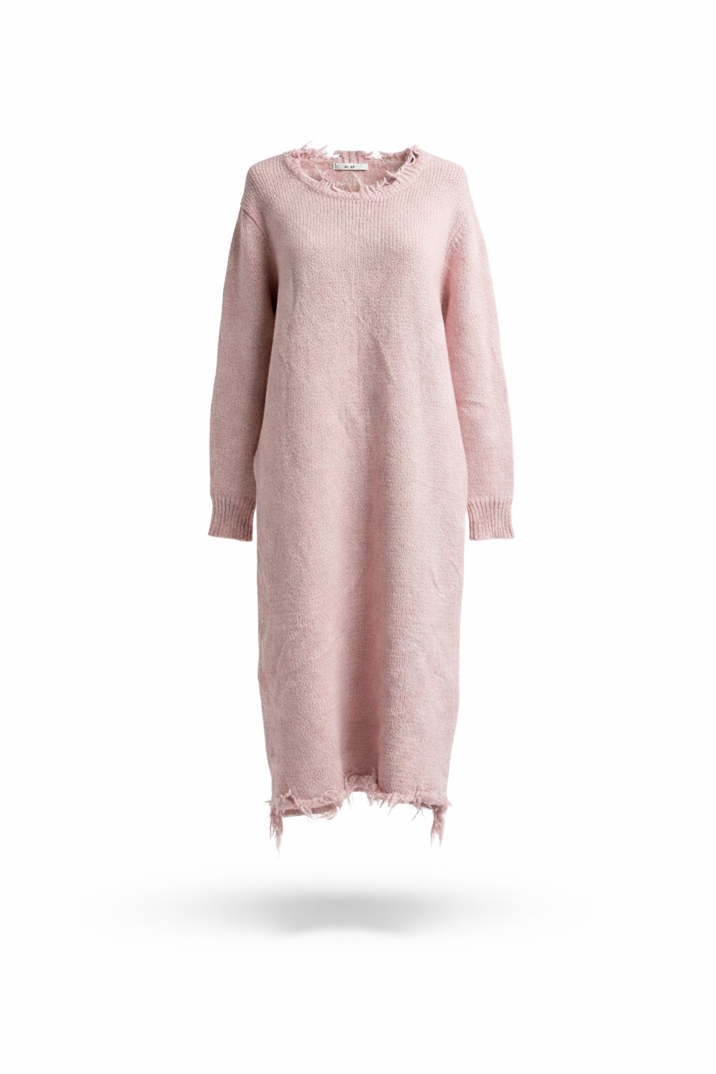 Blush Pink Oversized Distressed Knit Midi Dress Sweater
