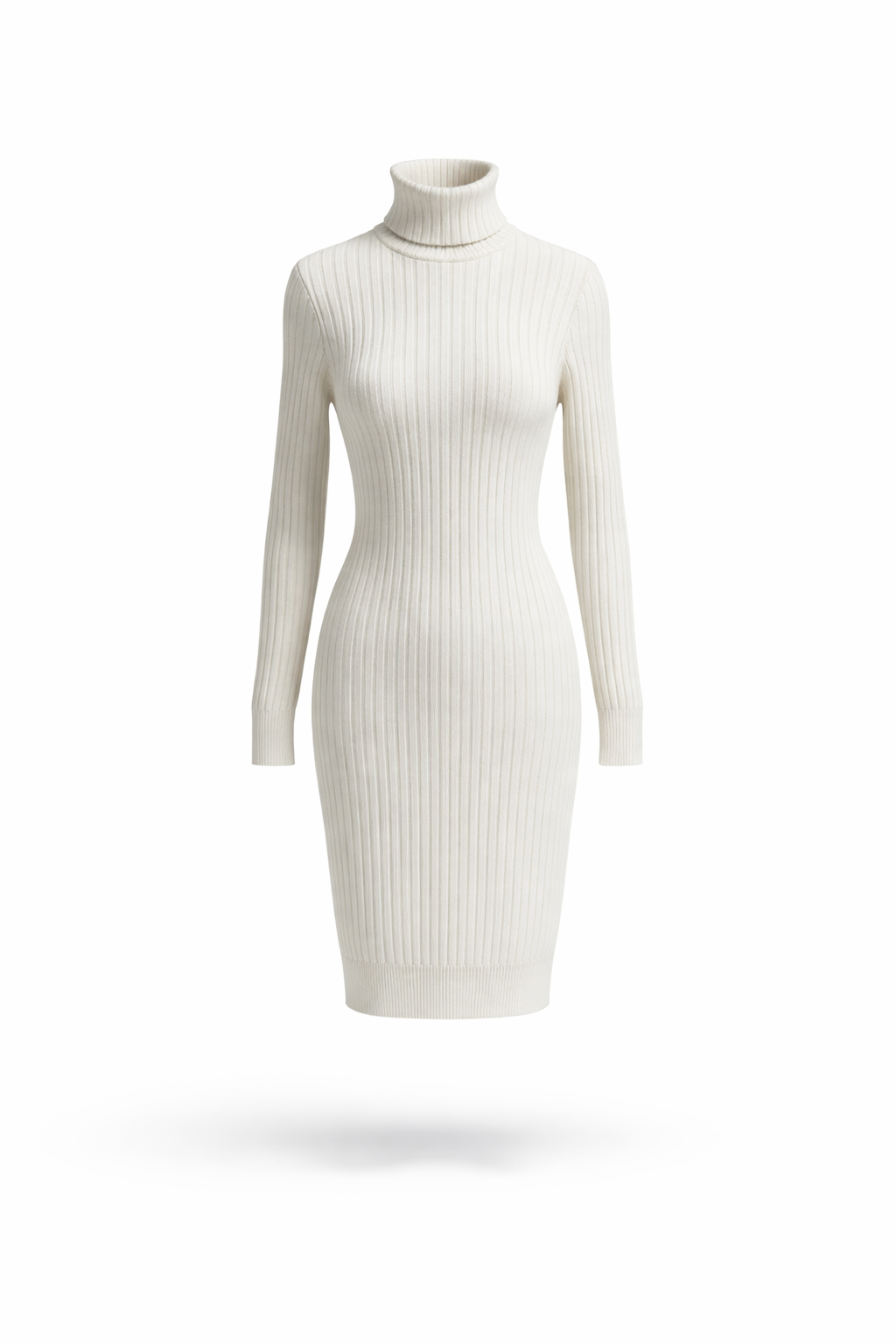 Women's Off-White Ribbed Turtleneck Bodycon Sweater Dress