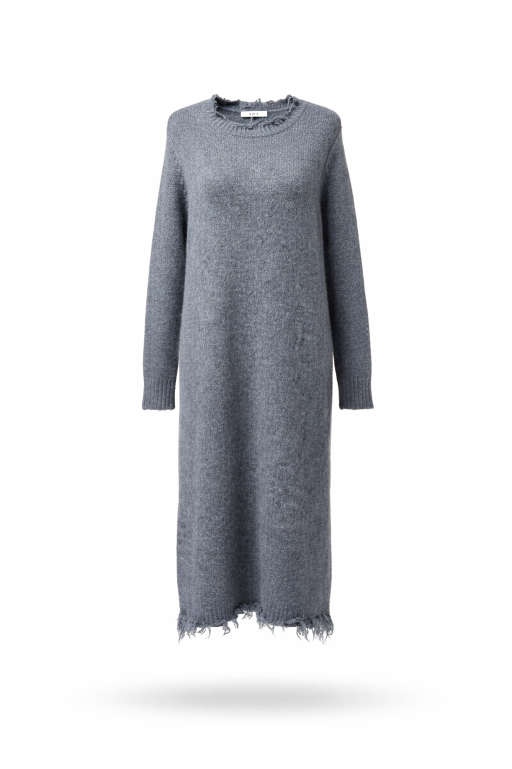 Women Charcoal Grey Frayed Hem Knitted Midi Dress