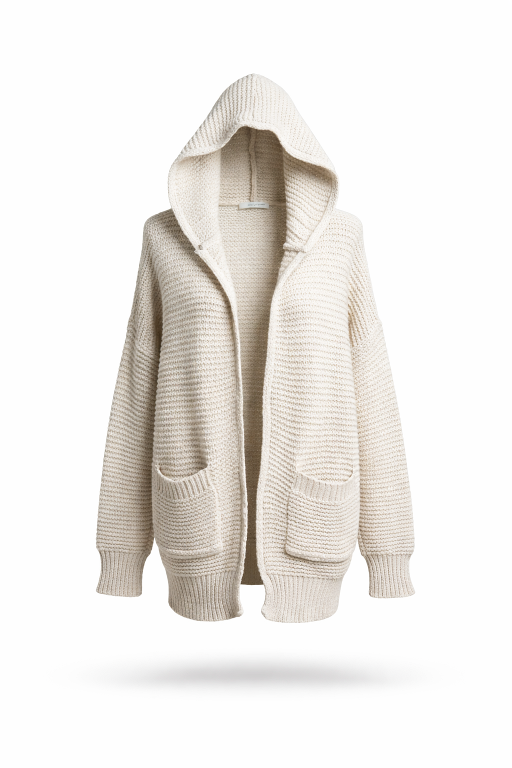 Womens Cozy Off-White Chunky Knit Hooded Cardigan