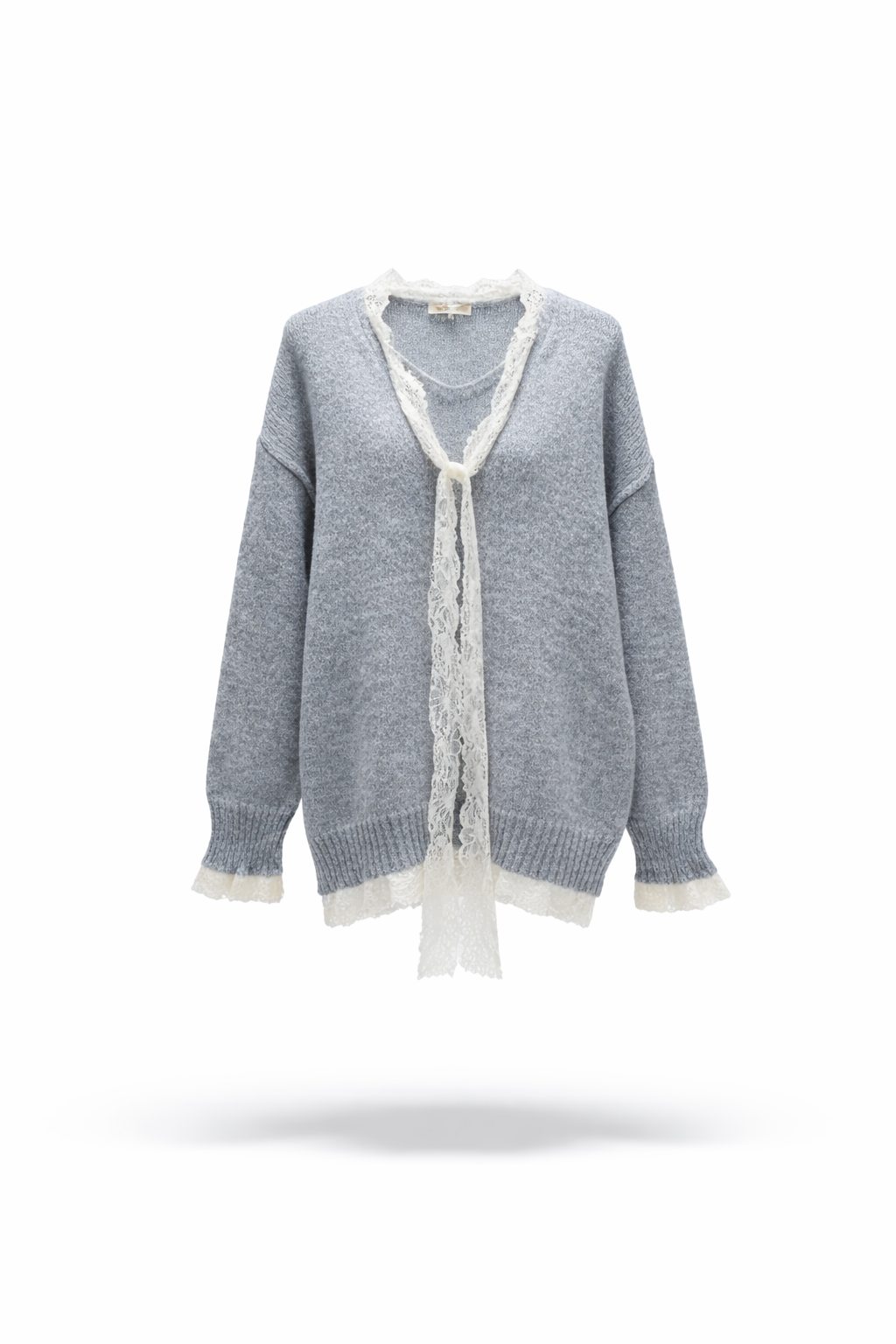 Women's Heather Grey Lace-Trimmed Oversized Knit Sweater