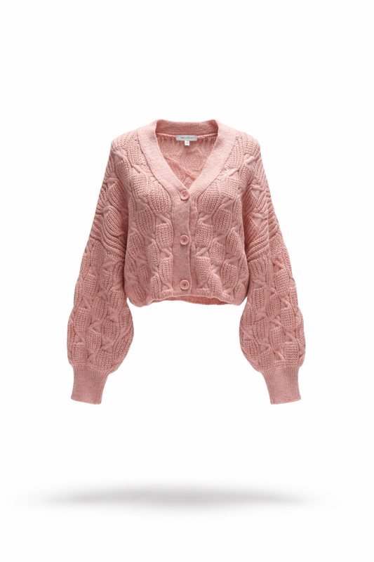 Blush Pink Balloon Sleeve Cropped Cardigan