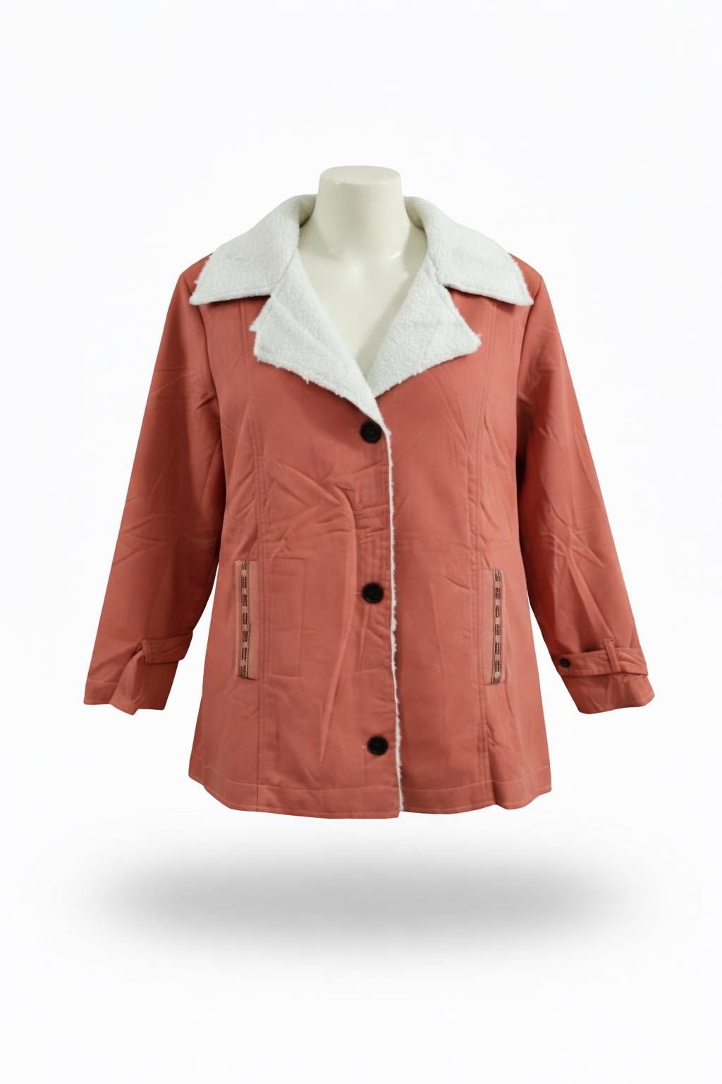Womens Peach Sherpa-Lined Button-Down Winter Jacket