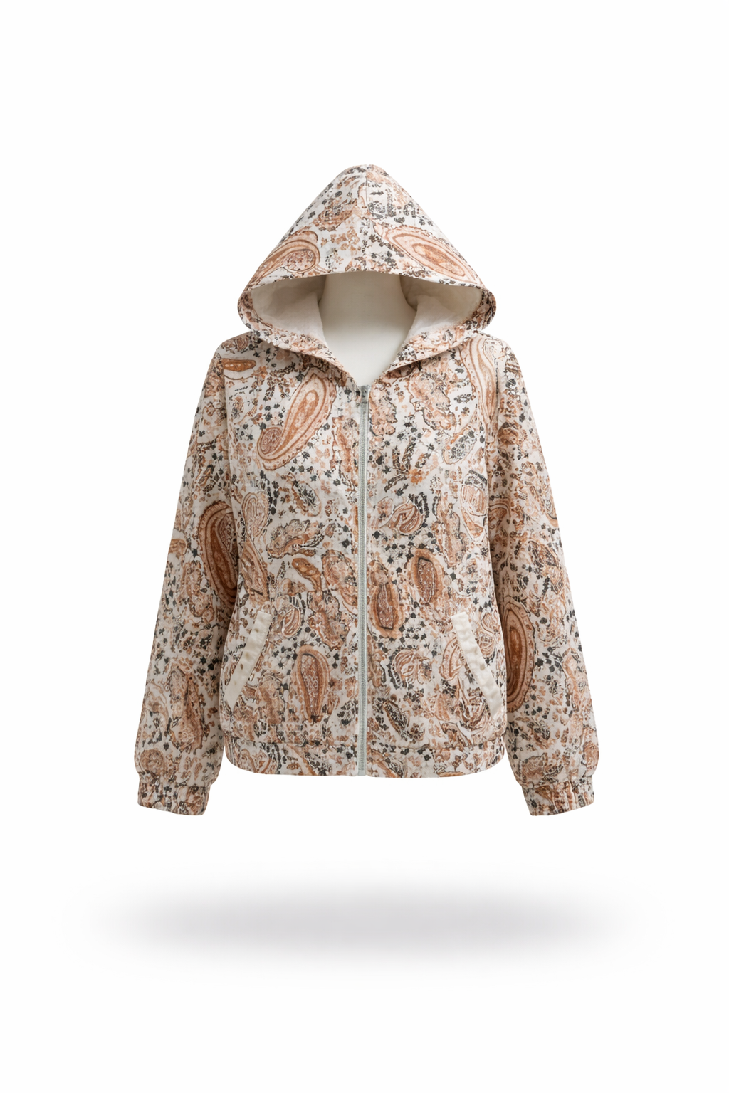 Women Earthy Paisley Print Full-Zip Fleece-Lined Hooded Jacket