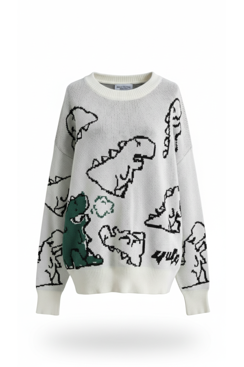 Dino-Pixel Oversized Crew Neck Knitted Sweater