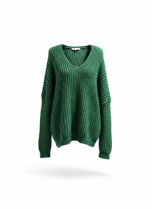 Emerald Forest Oversized V-Neck Chunky Knit Sweater