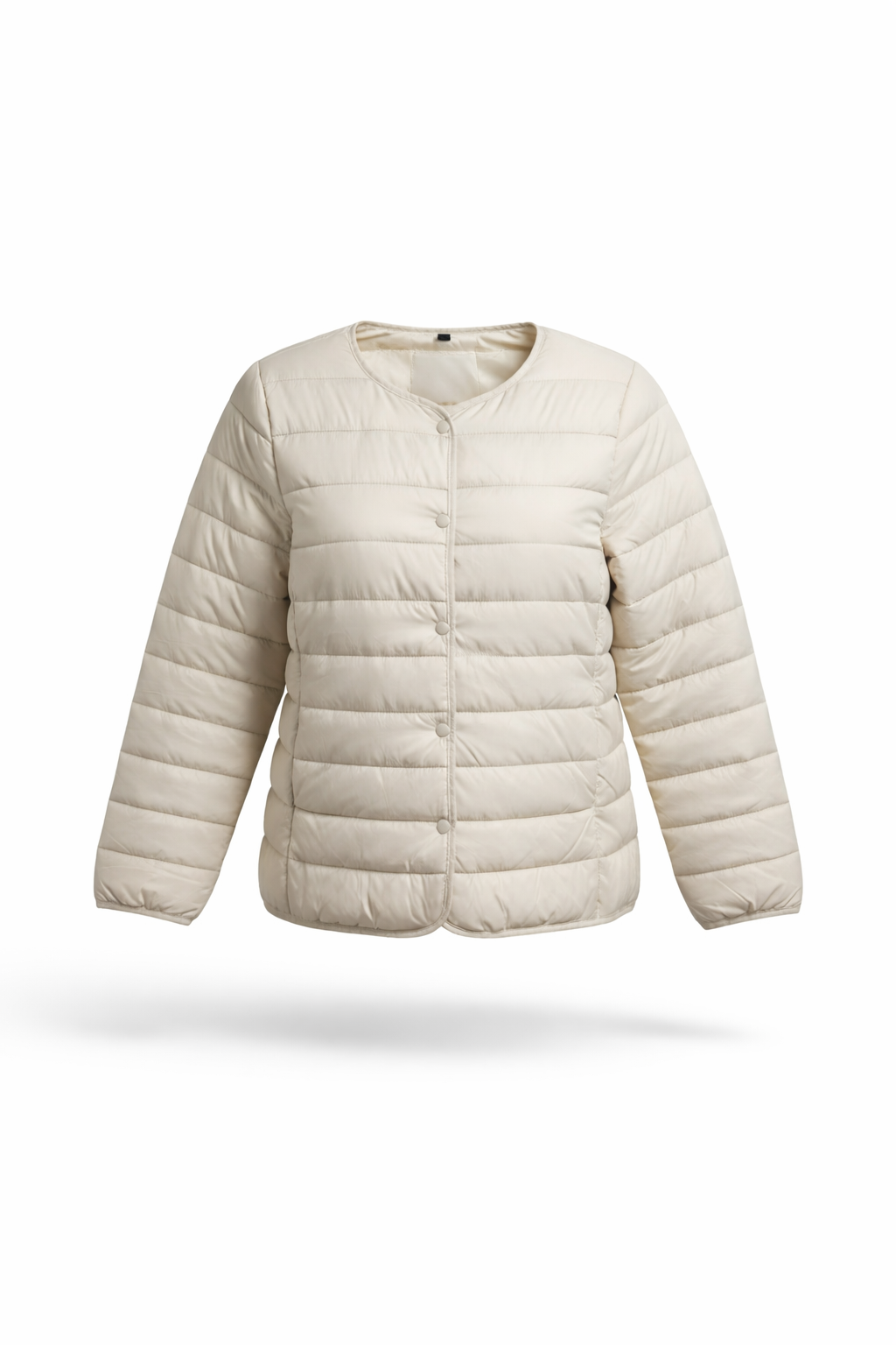 Women Off-White Lightweight Collarless Quilted Puffer Jacket